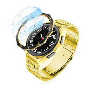 Samsung Galaxy Watch 6 Classic 47mm�P�[�X�Ή� �n�[�hPC�ی�o���p�[�P�[�X + �����K���X�X�N���[���v���e�N�^�[ �t�B���� Galaxy Watch 6 Classic 47mm (43mm�p�ł͂���܂���) (�u���b�N/�S�[���h)