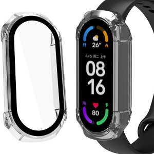 Miimall�y��̌^�P�[�X+�t�B�����zXiaomi Mi Band 6/5/4/3 �P�[�X �S�ʕی� �w��h�~ �K���X�ގ� �����ߗ� �Ռ��z�� ���h�~ �V���I�~ Mi Band 6 �J�o�[ �C�A�h�~ �E���ȒP �y�� ���^�i�N���A�j