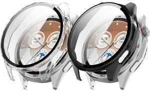 �y2���Z�b�g�zFor HUAWEI Watch GT6 46mm �P�[�X �t�B����+PC�t���[�� ��̌^�yZENGZOUZ�z�����ȒP �ϏՌ� �����ߗ� �w��h�~ ���h�~ HUAWEI Watch GT6 46mm �J�o�[�i�u���b�N+�N���A)