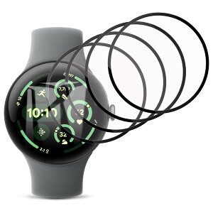 4���Z�b�g �t�B���� for Google Pixel Watch 3 (2024) 45mm �p �K���X �t�B���� �ی�t�B���� PET������ �Y�f�@�� 3D�Ȗ� �J�o�[ �S�ʕی� �Ռ��z�� �C�A�h�~ ��U�h�~ ���� �ώw��