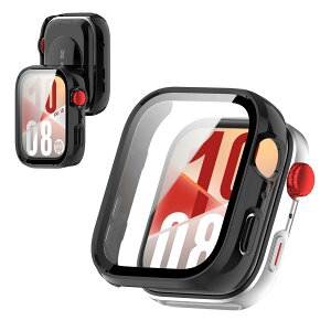 For HUAWEI WATCH FIT 4 �p �P�[�X �J�o�[ KONXISA �P�[�X+�t�B���� ��̌^�iPC�P�[�X+�����K���X�t�j�����ߗ� �C�菝�h�~ �Ռ��z�� �����[�d�\ �S�ʕی� ���E�ȒP �ی�J�o�[�i�u���b�N�j