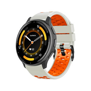 [RosMank] 22mm �o���h Garmin Venu 4 45mm/Venu 3 45mm/Venu 2/Vivoactive 4/Active �Ή��A�K�[�~�� Garmin Forerunner 570 47mm/Forerunner 265/255 �p�\�t�g 2�F�V���R�������p�X�g���b�v �z���C�g�I�����W