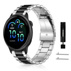 [RoSoki] 20mm �o���h Garmin Vivoactive 6 / Garmin Vivoactive 5 �Ή� �X�e�����X�� �����o���h �����x���g �ւ��X�g���b�v �h�K �������t�� �r�W�l�X�� �j�����p - �u���b�N+�V���o�[