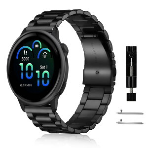[RoSoki] 20mm �o���h Garmin Vivoactive 6 / Garmin Vivoactive 5 �Ή� �X�e�����X�� �����o���h �����x���g �ւ��X�g���b�v �h�K �������t�� �r�W�l�X�� �j�����p - �u���b�N