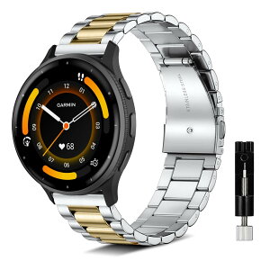 [KeeFos] 22mm �o���h Garmin Venu 4 45mm/Venu 3 45mm/2/Forerunner 570 47mm/265/255/Vivoactive 4/Active�Ή� �����x���g���� �X�e�����X �����ȒP �����������t�� �����o���h (�V���o�[/�S�[���h)