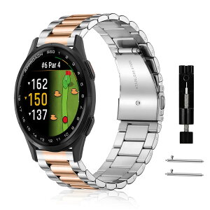 [RoSoki] �o���h 20mm Garmin Approach S50/Garmin Approach S44 �Ή� �X�e�����X�� �����o���h �����x���g �ւ��X�g���b�v �h�K �������t�� �r�W�l�X�� �j�����p - �V���o�[ + ���[�Y�S�[���h