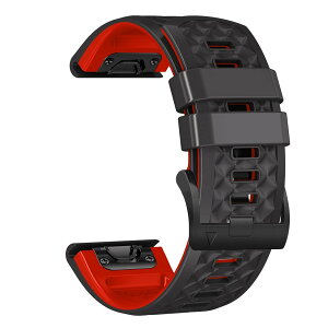 [MOQIAN] 26 MM for QuickFit �o���h �ɓK�p Garmin Fenix 8 51mm, Fenix 7X Pro Solar/Garmin Instinct 2X/Fenix 7X/Fenix 6X GPS/6X Pro/6X Sapphire GPS/5X Plus �Ή� �V���R�� �X�g���b�v �h���� �����o���h (Black-red)
