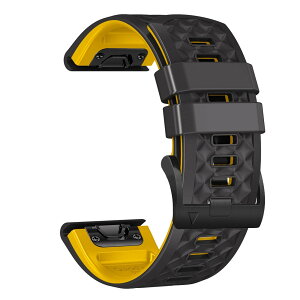 [MOQIAN] 26 MM for QuickFit �o���h �ɓK�p Garmin Fenix 8 51mm, Fenix 7X Pro Solar/Garmin Instinct 2X/Fenix 7X/Fenix 6X GPS/6X Pro/6X Sapphire GPS/5X Plus �Ή� �V���R�� �X�g���b�v �h���� �����o���h (Black-yellow)