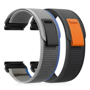 [YOCAHU] Quick Fit 26 mm �o���h �����p for GARMIN(�K�[�~��) Tactix 7 Pro Fenix 7 x 5 x+6 x Pro Watch�CSport Loop/Alpine Loop 26 mm�i�C�������X�g�o���h��Fenix 33 HRMK 2 Delta Enduro 12 �ɓK���Ă��� (Black grey+Blue grey)
