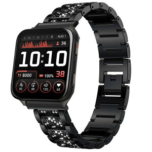 Lamsaw for Garmin Venu X1 �X�}�[�g�E�H�b�`�����o���h, �X�e�����X�� �_�C������΂߃��^�� �x���g���������o���h �X�g���b�v �����������t�� Garmin Venu X1 �X�}�[�g�E�H�b�`�ɑΉ� (�u���b�N, 24