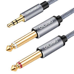 CHLIANKJ �I�[�f�B�I�P�[�u�� 3.5mm to 6.35mm �ϊ��X�e���I�~�j�v���O 2���z trs �P�[�u�� 3.5mm TRS ����2 * 6.35mm TS���m�X�e���IY�P�[�u�� �I�X-�I�X, �X�}�[�g�t�H�� PC CD�v���[���[ �X�s�[�J�[ �A��