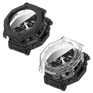[ToVioc] �P�[�X For Amazfit T-Rex 3 Pro 48 mm �ی�P�[�X �y2���Z�b�g�z �ی�J�o�[ (�N���A+�u���b�N)