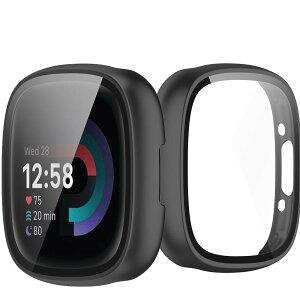 UIUIKA For Fitbit Sense 2/Versa 4 �J�o�[ �t�B�b�g�r�b�g Sense 2/Versa 4 �ی�P�[�X �����K���X�t�B����&PC�t���[�� �����h�~ �Ռ��z�� �X�N���b�`�h�~ �h�o�h�� �w��h�~ �y�ʔ��^�݌v�i�u���b�N)