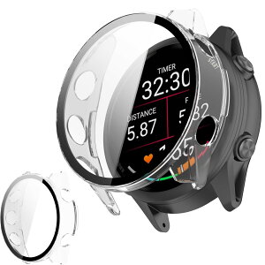 UIUIKA For Garmin Forerunner 570 47mm �J�o�[ �K�[�~�� Forerunner 570 47mm �ی�P�[�X �����K���X�t�B����&PC�t���[�� �����h�~ �Ռ��z�� �X�N���b�`�h�~ �h�o�h�� �w��h�~ �y�ʔ��^�݌v�i�u���b�N)