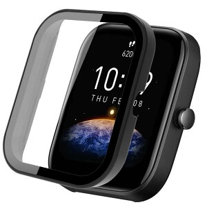 FINON for Amazfit Bip 3 �p Bip 3 Pro �p �P�[�X �K���X�t�B������̌^ �y�� �ȈՒE�� �V���v�� (�u���b�N)