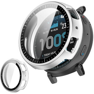 UIUIKA For Amazfit Active Max �J�o�[ Amazfit Active Max 48mm �ی�P�[�X �Z�b�g �����K���X�t�B����+���ϏՌ�PC�t���[�� �����E�Ռ��E�X�N���b�`�h�~ ���˒ጸ �w��h�~ �y�ʃX�����݌v(�V���o�[)