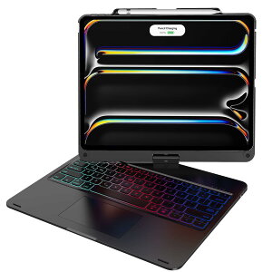�y360°��]�X�^���h�ziPad Pro 13�C���` �L�[�{�[�h�P�[�X M5 (2025) / M4 (2024) �Ή� �^�b�`�p�b�h���� 7�F�o�b�N���C�g ��̌^ �y���z���_�[�t�� �ϏՌ� �I�[�g�X���[�v �S�ʕی�J�o�[ �u���b�N