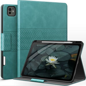 auaua iPad Pro 13�C���` �P�[�X (M5/M4) 2025/2024 ��p �y�����[ Pencil Pro/USB-C���S�Ή� PU ���U�[ �ϏՌ� �Ђъ���h�~ �I�[�g�X���[�v/�E�F�[�N���X�^���h�@�\�t�� �蒠�^ �J�o�[ (Green)