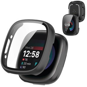 AIYYXX For Fitbit sense2 /Fitbit versa4 �J�o�[ 3D���p�G�b�W �����^ PC+�K���X�f�� ��̌^ Fitbit sense2 /Fitbit versa4 �P�[�X �Ή� �����[�d�\ �[�d�⏕��t�� �����ߗ� �L�Y�h�~ �w��h�~ �ȒP�Ɏ��t��