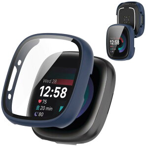 AIYYXX For Fitbit sense2 /Fitbit versa4 �J�o�[ 3D���p�G�b�W �����^ PC+�K���X�f�� ��̌^ Fitbit sense2 /Fitbit versa4 �P�[�X �Ή� �����[�d�\ �[�d�⏕��t�� �����ߗ� �L�Y�h�~ �w��h�~ �ȒP�Ɏ��t��
