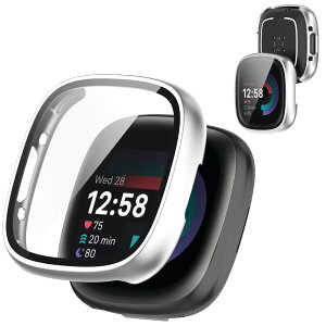 AIYYXX For Fitbit sense2 /Fitbit versa4 �J�o�[ 3D���p�G�b�W �����^ PC+�K���X�f�� ��̌^ Fitbit sense2 /Fitbit versa4 �P�[�X �Ή� �����[�d�\ �[�d�⏕��t�� �����ߗ� �L�Y�h�~ �w��h�~ �ȒP�Ɏ��t��