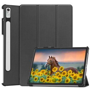 GLASS BAG FOR Lenovo Tab P11 Pro (2nd Gen) (ZAB50181JP) 11.2�C���` �p�̃J�o�[ �ی�P�[�X�蒠�^ �S�ʕی�^�P�[�X �L�Y�h�~�J�� �I�[�g�X���[�v�@�\�t�� �O�܃X�^���h ���^ ���y�� �ϏՌ� (�u���b�N)