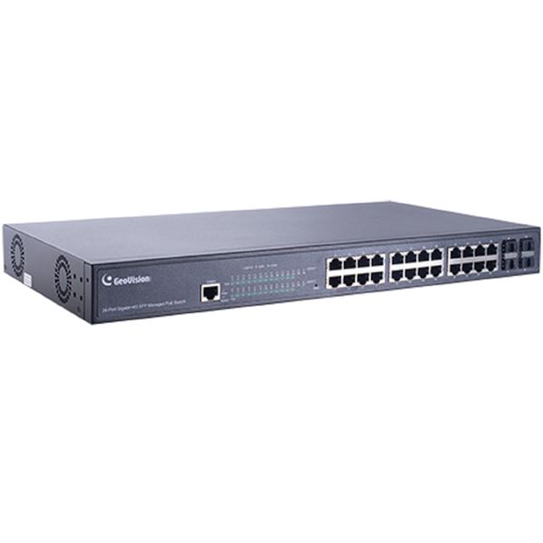 GeoVision 10/100M/1000 PoE+対応 (15.4W 供給 / 1 PoE port)(最長250m / 転送速度10Mbps) 24ポートマネージメントスイッチングハブ 1年保証 GV-APOE2411-V2T1