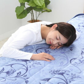 西川 マイヤー敷きパッド シングル 約100×205cm 花オーナメント柄 ブルー 洗える【代引不可】
