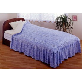 【ダブル】フリル付きベッド用掛け布団カバー ブルー 綿100% 日本製
