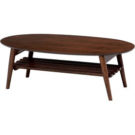 折れ脚テーブル(ローテーブル/折りたたみテーブル) 楕円形 幅100cm 木製 収納棚付き ブラウン【代引不可】