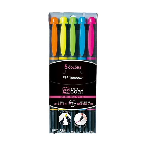(まとめ) トンボ鉛筆 蛍光マーカー 蛍COAT 5色(各色1本) WA-TC5C 1パック 【×30セット】