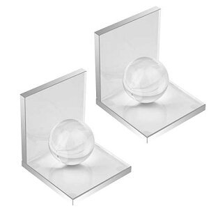 60mmクリスタルボール付きMerryNineクリスタルブックエンド、重い本用の2ペアL字型クリスタルブックエンド、本棚オフィススクールライブラリ用のノンスキッドスタディギフト