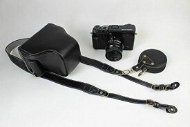 Fujifilm X-Pro2 X-Pro 2 X-PRO 3 X PRO 3 ケース 本革カメラーケース、Koowl手作り表面牛革カメラケース、富士 X-Pro2 X-Pro 2 X Pro2 一眼カメラケース、防水、防振、携帯型、透かし彫りベース+肩紐+ミニ収納ケース (ブラック)