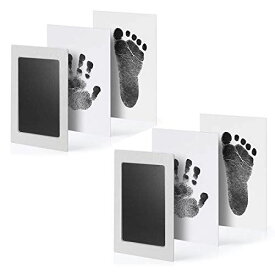 Janday 赤ちゃん 手形 足形キット 汚れないインク ベビーフレーム ギフト 出産祝い 成長記録 新生児 1歳誕生日 猫犬手足型 記念品 2枚インクパッド+ 4枚のインプリントカード