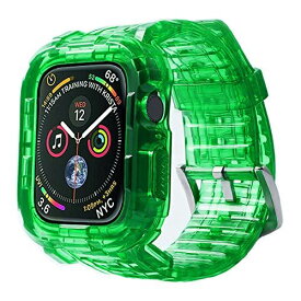 NikalaJP Apple Watch バンド ケース 透明 一体型 衝撃吸収 AppleWatch Series1/2/3/4/5/6/SE対応 (42/44mm, グリーン)