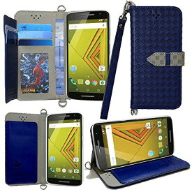 Motorola Moto X Play ケース 手帳型 カバー 手帳型 【GTO】お洒落な2トーンカラー オリジナルハンドストラップ付2点セット PUレザー＆アンチグレアTPUケースを使用した手帳型PUレザーケース ブルー