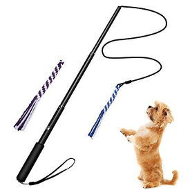 犬ロープ 噛む 犬おもちゃ 犬訓練用 両用 釣竿型 三節伸縮できる杖付き ブルー