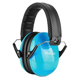 ProCase キッズ/大人兼用 騒音防止の安全イヤーマフ、遮音 聴覚過敏 調整可能なヘッドバンド付き 耳カバー 耳あて 聴覚保護ヘッドフォン、ノイズ減少率：NRR 21dB（SNR 27dB） ブルー ブラック　21dB