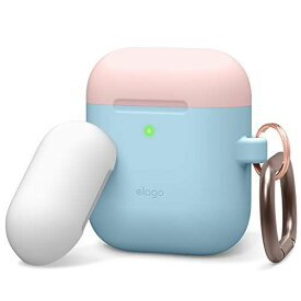 elago AirPods 対応 ケース カラビナ 付 シリコン 製 カバー 耐衝撃 傷防止 落下防止 保護 アクセサリー [ Apple AirPods1/AirPods2 エアーポッズ 対応 ] DUO HANG CASE パステルブルー