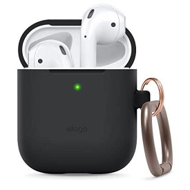 【elago】 AirPods 対応 ケース カラビナ 付き シリコン 製 シンプル デザイン 落下防止 カバー 耐衝撃 傷防止 保護 アクセサリー [ Apple AirPods1 / AirPods2 Wireless Charging Case エアーポッズ 対応 ] HANG CASE ブラック