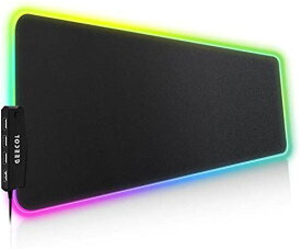 Geecol 2021年の最新版大型マウスパッド ゲーミング 防水防塵水洗い 4USB 拡張 マウスパッド LED 発光 14RGBモード 7色の発光色 滑り止め 800m*300m*5mm ブラック