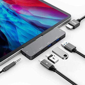 USB C ハブ iPad Pro 2020 2018/iPad Air 4 専用 6in1 ハブ 4K HDMI出力 60W PD充電 USB3.0タイプCデータ転送 3.5mm&USB-C ヘッドホンジャックタイプ C HDMI 変換 アダプタ Macbook/SamSung/Huawei等対応