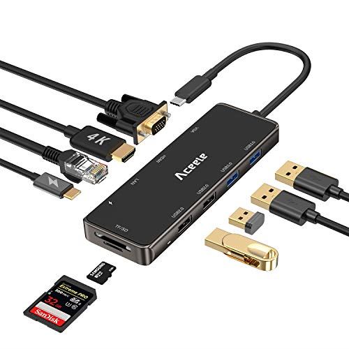 USB C ハブ Aceele 10 in 1 MacBook Pro Air USB-Aポート×4 4K HDMI 【開店記念セール！】 1080P VGA 競売 Type-C Sueface LAN Micro 2019 ポート matebook SD など対応 iMac 10-in-1 Huawei 100W給電 2020 iPad カードリーダー PD