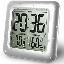 BALDR 温度計 湿度計 デジタル 温湿度計 防水 温度 湿度計 LCD防水時計大画面 シャワー時計 温度計 湿度計 デジタル 時計 壁掛け 時計 お風呂 防水クロック 時間表示湿度計 温度計 デジタル シャワー温度湿度計 (シルバー)