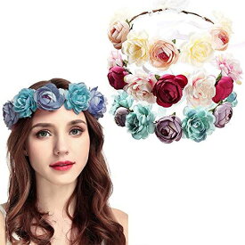 CARSEND 3点セット 花輪 ヘアアクセサリー 花 花冠 花飾り 花かんむり ヘッドドレス 髪飾り フラワー 造花 ウェディング イベント ブライダルの花輪 パーティー リゾート 結婚式 写真撮影 コンサート 誕生日 お祝いなどにもお勧め (ピンク、ブルー、カーキ)