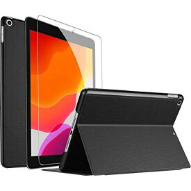 ProCase iPad 10.2" 8/7 フォリオケース[強化ガラス付き] 耐衝撃 軽量 スタンド機能 ABS素材 保護カバー 対応機種：iPad 10.2" 第8世代 2020/第7世代 2019 -ブラック