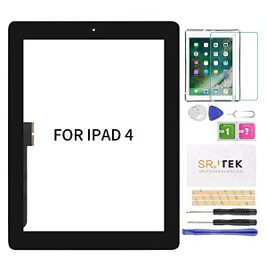 SRJTEK For ipad 4 9.7 A1458 A1459 A1460 �^�b�`�X�N���[���̌������i �t�����g�p�l���A�K���X�A�Z���u���C�����i+�z�[���{�^��+�����K���X�iLCD�A�w���Ȃ��j�u���b�N