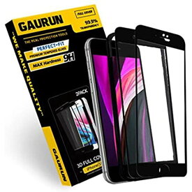 GAURUN iPhone SE 第2世代 (2020) ガラスフィルム (2枚入り) [ガイドツール付] 硬度9H フルカバー 指紋防止 iPhone SE 2020 ブラック