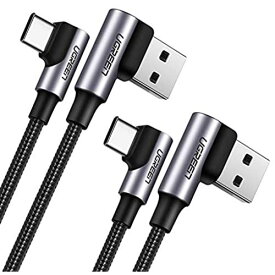 UGREEN USB Type C L字 ケーブルQC3.0/2.0対応 急速充電 データ転送 ナイロン編み 高耐久性 Xperia XZ2 Galaxy S9 HUAWEI P20 Lite等に適用 2本セット(1m)