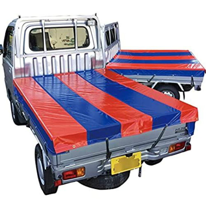 楽天市場 軽トラック 荷台シート 軽トラカスタム 用 1 9m 2 1m ゴムバンド18mm幅12本紐ロープ長さ1m2本付 青 赤 T M Bストア